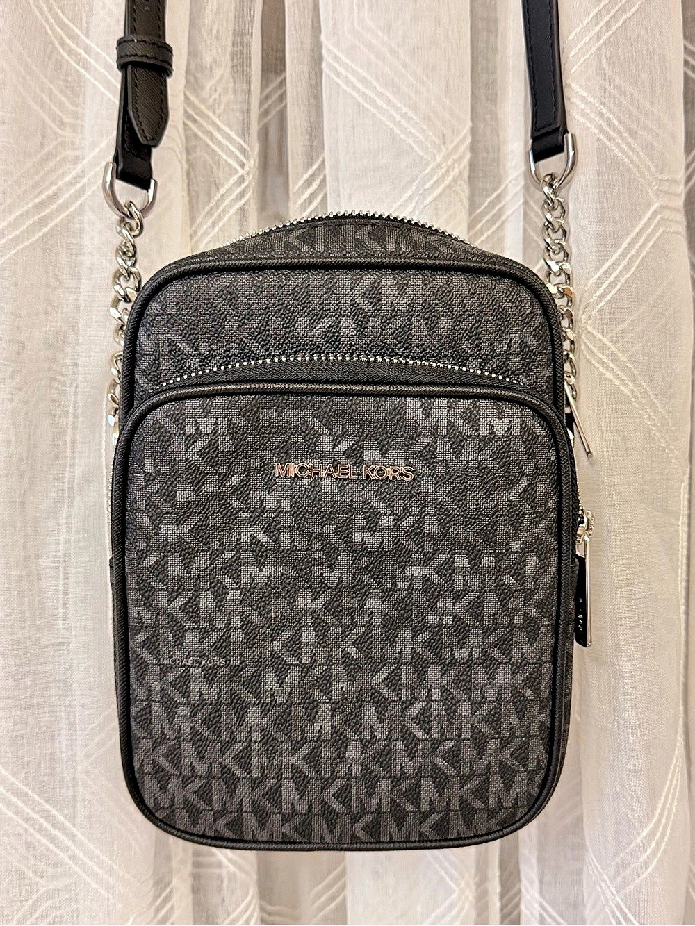 Michael Kors Jet Set Charm Small Double Zip Camera Crossbody Bag Black & Gray